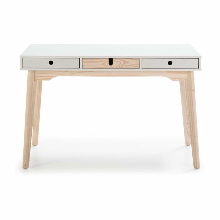 Biely písací stôl s nohami z borovicového dreva Marckeric Kiara