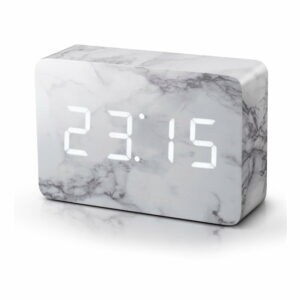 Sivý budík v mramorovom dekore s bielym LED displejom Gingko Brick Click Clock