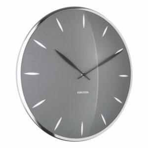 Sivé sklenené nástenné hodiny Karlsson Leaf