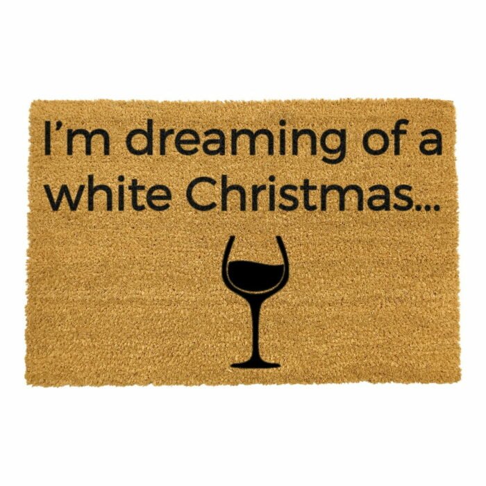 Čierna rohožka z prírodného kokosového vlákna Artsy Doormats White Wine Christmas