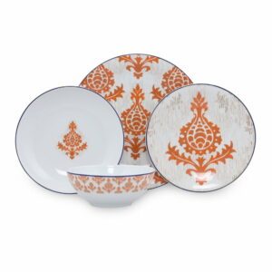 24-dielna súprava bielo-oranžového porcelánového riadu Kütahya Porselen Ornaments