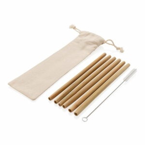 6-dielna súprava bambusových slamiek s čistiacou kefkou a obalom XD Collection