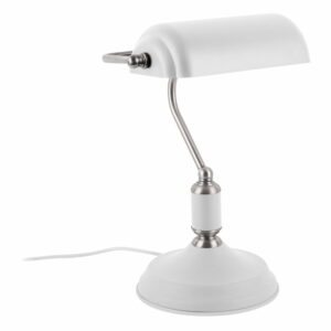 Biela stolová lampa s detailmi v striebornej farbe Leitmotiv Bank
