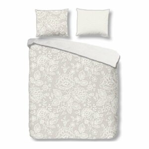Bielo-sivé posteľné obliečky z bavlneného saténu Descanso Lily