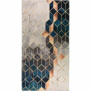 Modro-krémový umývateľný koberec behúň 80x200 cm - Vitaus