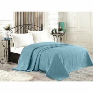 Modrý bavlnený pléd cez posteľ na dvojlôžko Mijolnir