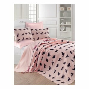 Ružová prikrývka cez posteľ Mijolnir Cats
