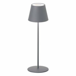 Sivá LED stmievateľná stolová lampa so senzorom pohybu a s kovovým tienidlom (výška 38 cm) Consenza – Fischer & Honsel