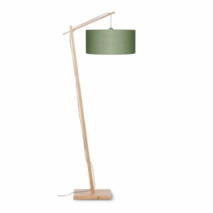Stojacia lampa so zeleným tienidlom a konštrukciou z bambusu Good&Mojo Andes
