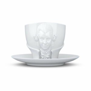 Súprava bielej porcelánovej šálky s tanierikom 58products Wolfgang Amadeus Mozart