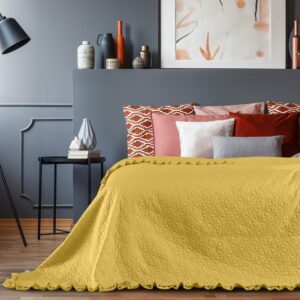 Žltý pléd cez posteľ AmeliaHome Tilia