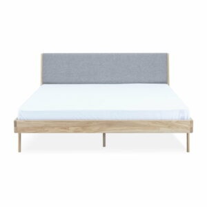 Sivá/prírodná čalúnená dvojlôžková posteľ z dubového dreva 140x200 cm Fawn - Gazzda