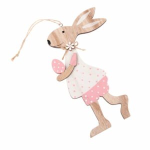 Drevený dekoratívny závesný zajac Dakls Pink Dress