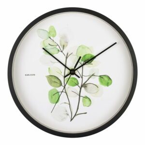 Zeleno-biele nástenné hodiny v čiernom ráme Karlsson Eucalyptus