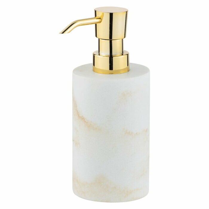 Biely dávkovač mydla s detailom v zlatej farbe Wenko Odos