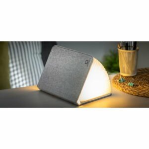 Sivá veľká LED stolová lampa v tvare knihy Gingko Booklight