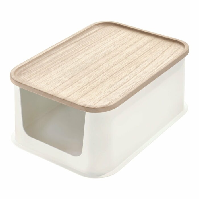 Biely úložný box s vekom z dreva paulownia iDesign Eco Open