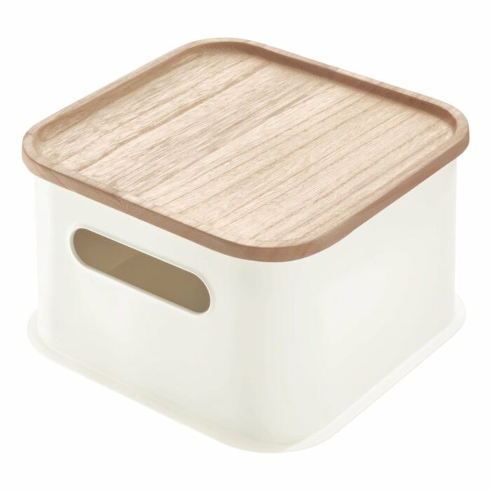 Biely úložný box s vekom z dreva paulownia iDesign Eco Handled
