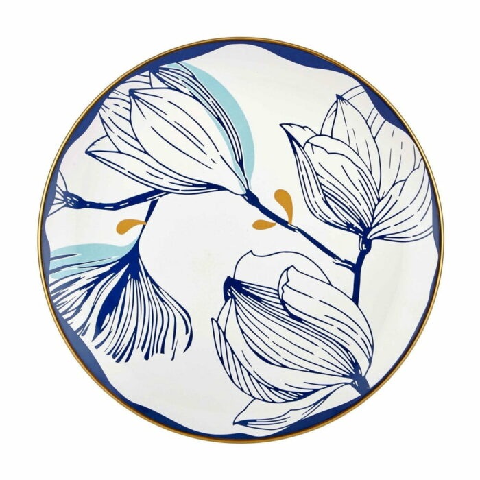 Súprava 6 bielych porcelánových tanierov s modrými kvetmi Mia Bloom