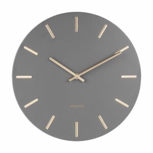 Sivé nástenné hodiny s ručičkami v zlatej farbe Karlsson Charm