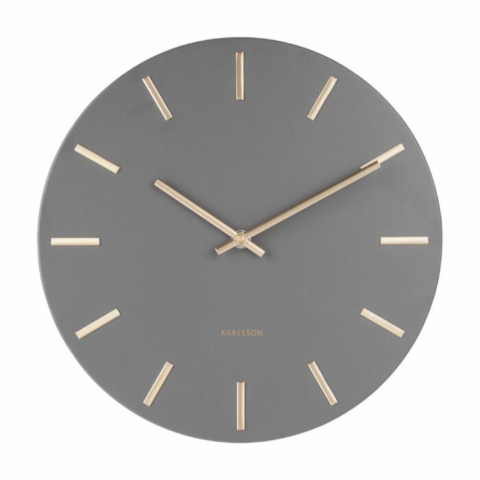 Sivé nástenné hodiny s ručičkami v zlatej farbe Karlsson Charm