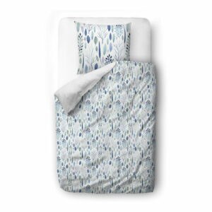 Biele/modré obliečky na jednolôžko z bavlneného saténu 140x200 cm Blue Winter Floral - Butter Kings