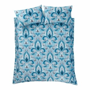 Modré damaškové obliečky na dvojlôžko 200x200 cm Bridgeton - Catherine Lansfield