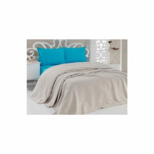 Bavlnená béžová prikrývka cez posteľ Pique Beige
