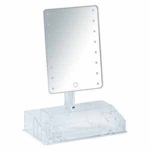 Biele kozmetické zrkadlo s LED podsvietením a organizérom na make-up Farnese