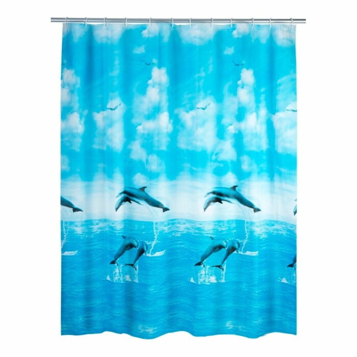 Modrý sprchový záves Wenko Dolphin