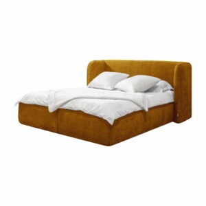 Okrovožltá čalúnená dvojlôžková posteľ s úložným priestorom s roštom 180x200 cm Louise – Bobochic Paris
