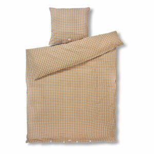 Okrovožlté/svetlomodré krepové obliečky na jednolôžko 140x200 cm Bæk&Bølge – JUNA