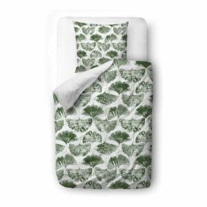 Zeleno-biela bavlnená saténová posteľná bielizeň Butter Kings Ginkgo Biloba